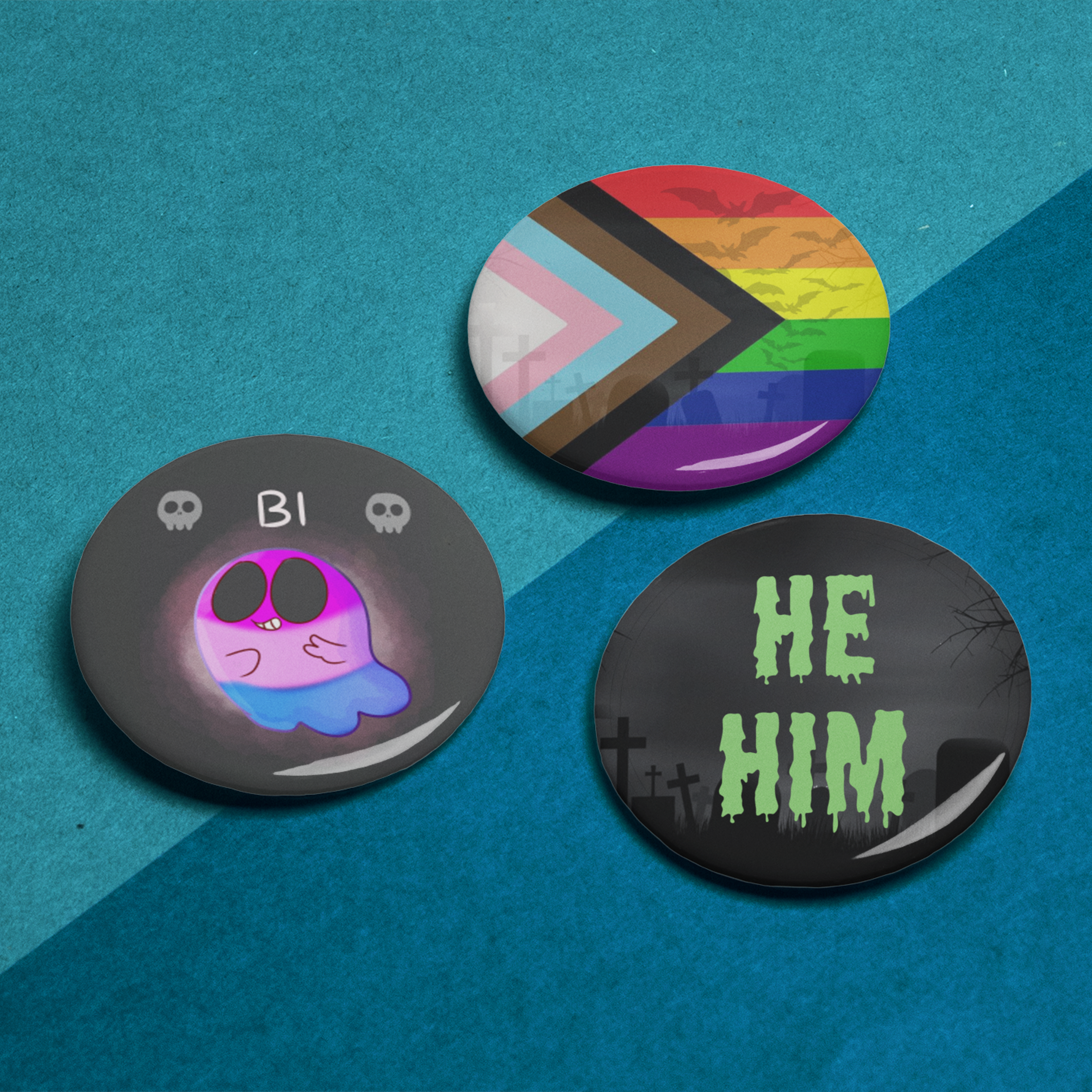 Cute Spooky Bisexual Pride Pin Badge Set