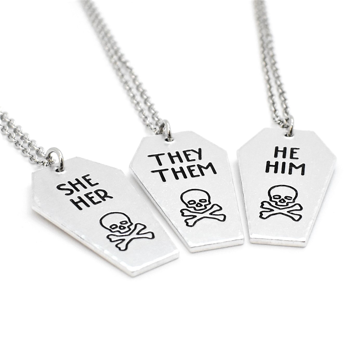 Morbid, Skull and Bones, Pronoun Coffin Necklace