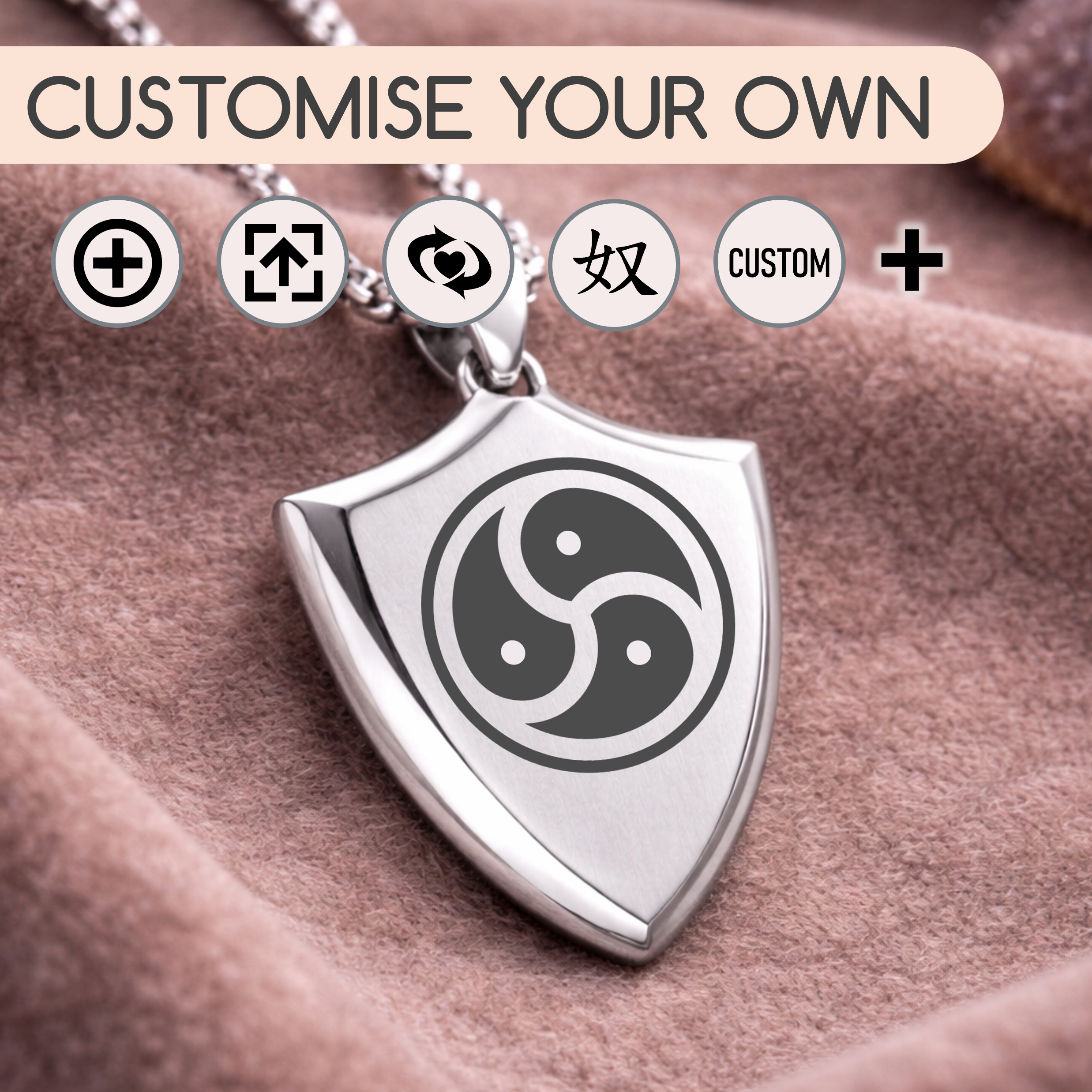 Custom Shield Pendant Necklace - Custom Dynamic Symbols (Adult 18+)
