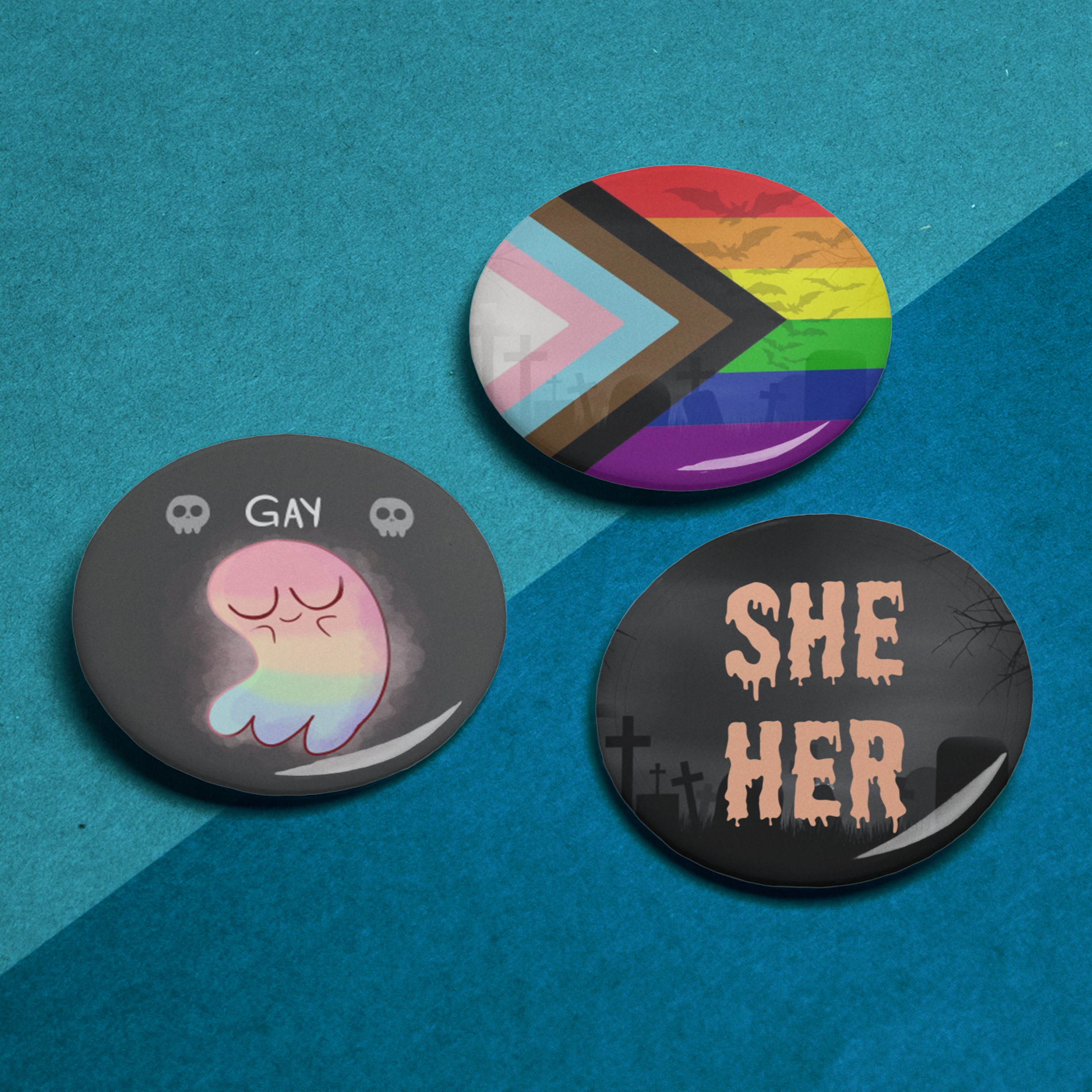 Cute Spooky Gay Pride Pin Badge Set
