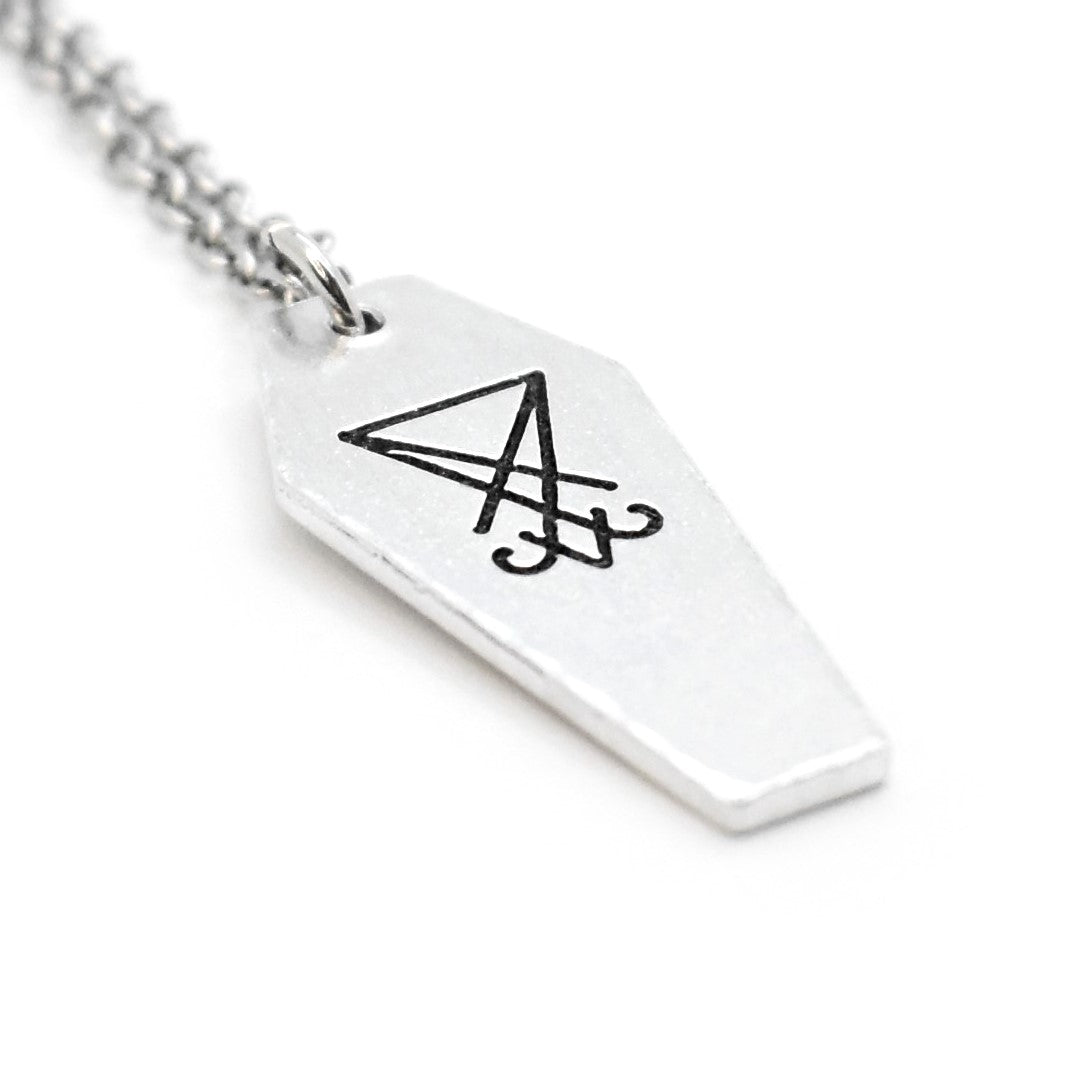 Macabre, Sigil of Lucifer Coffin Necklace