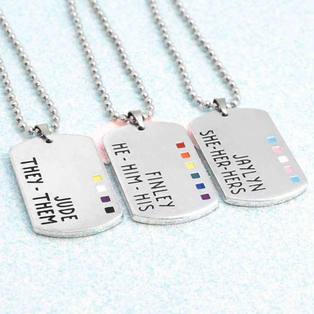 Personalised Pronoun & Name, Enamelled Pride Necklace
