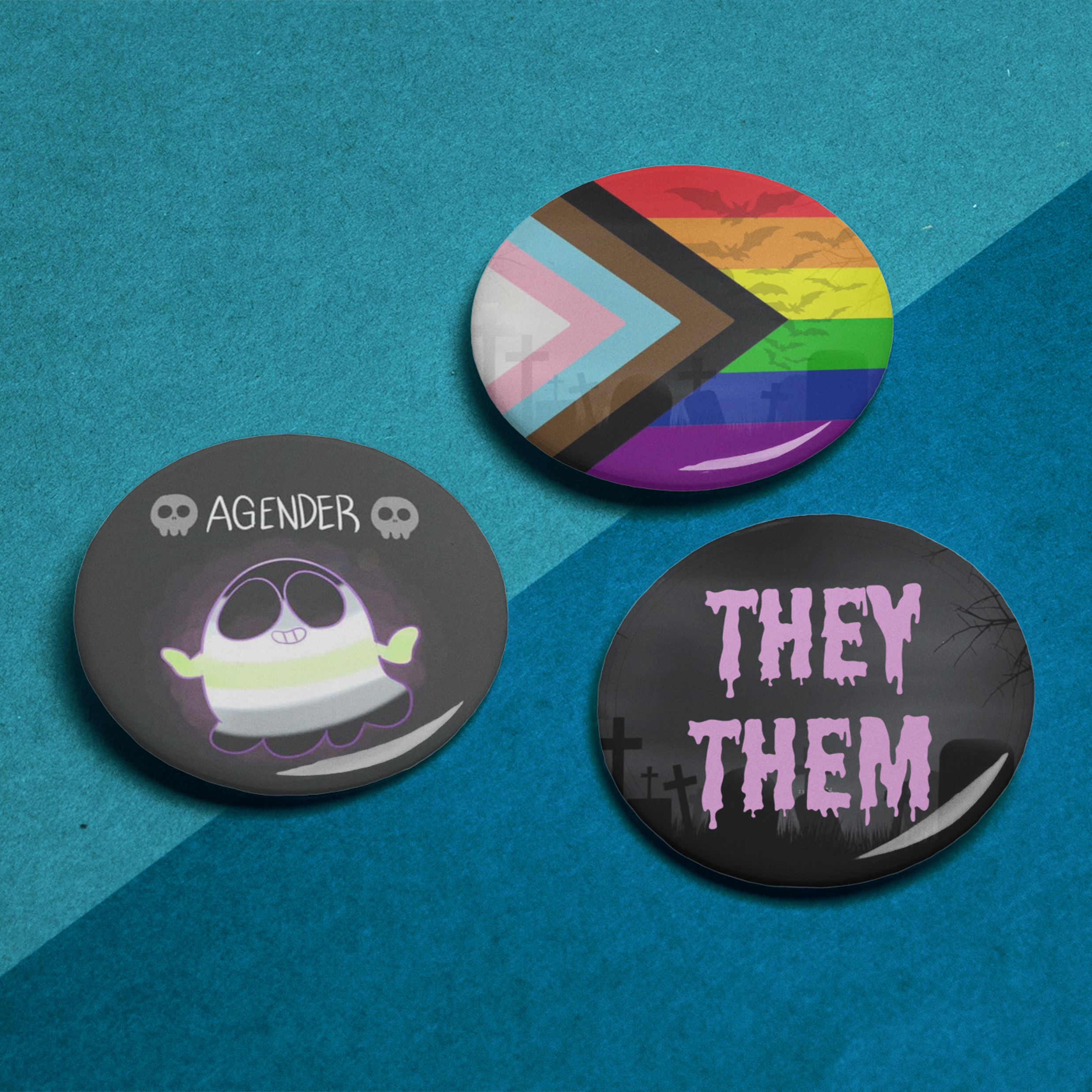 Cute Spooky Agender Pride Pin Badge Set