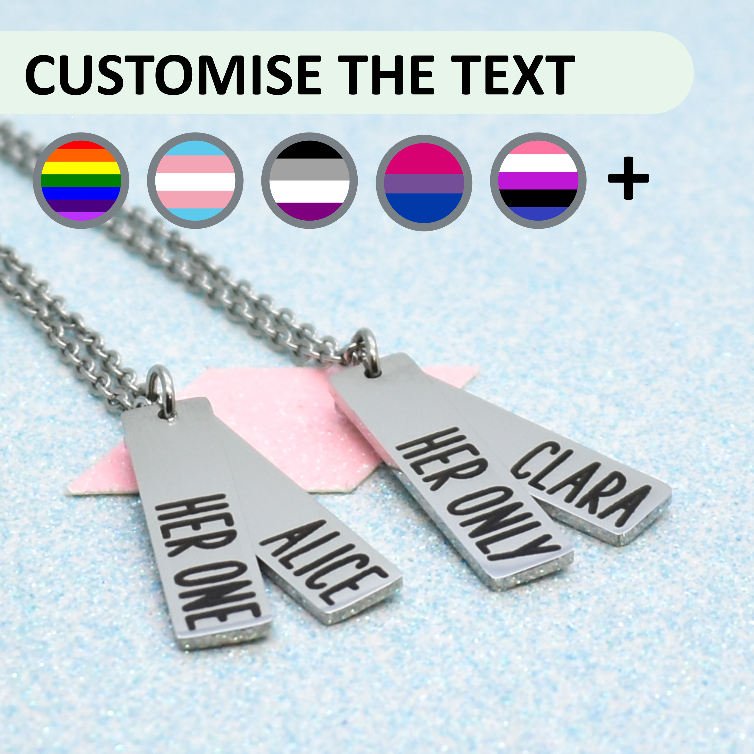 One and Only, Custom Couples Necklace Set - Personalise and add a Pride Flag
