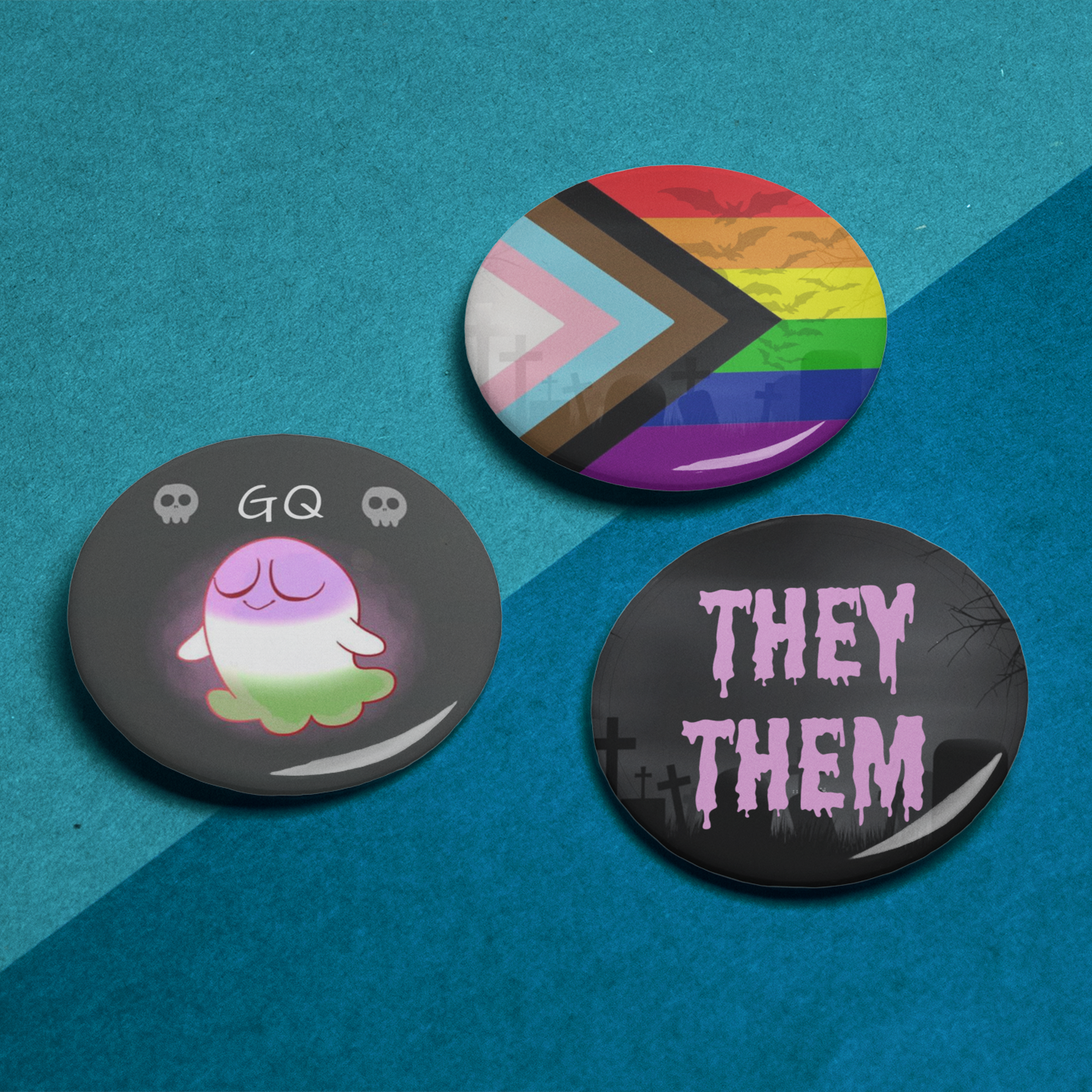 Cute Spooky Gender Queer Pride Pin Badge Set