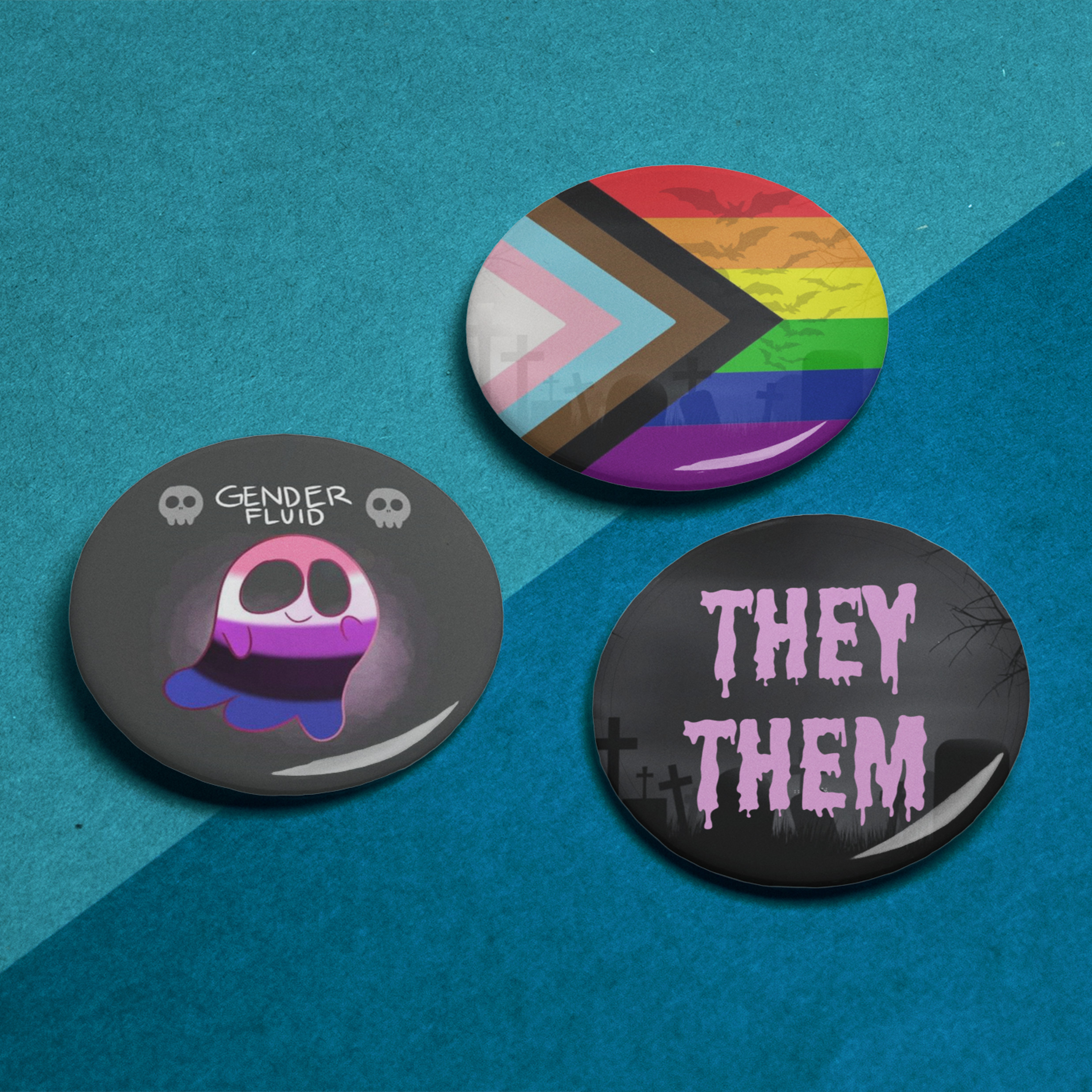 Cute Spooky Gender Fluid Pride Pin Badge Set
