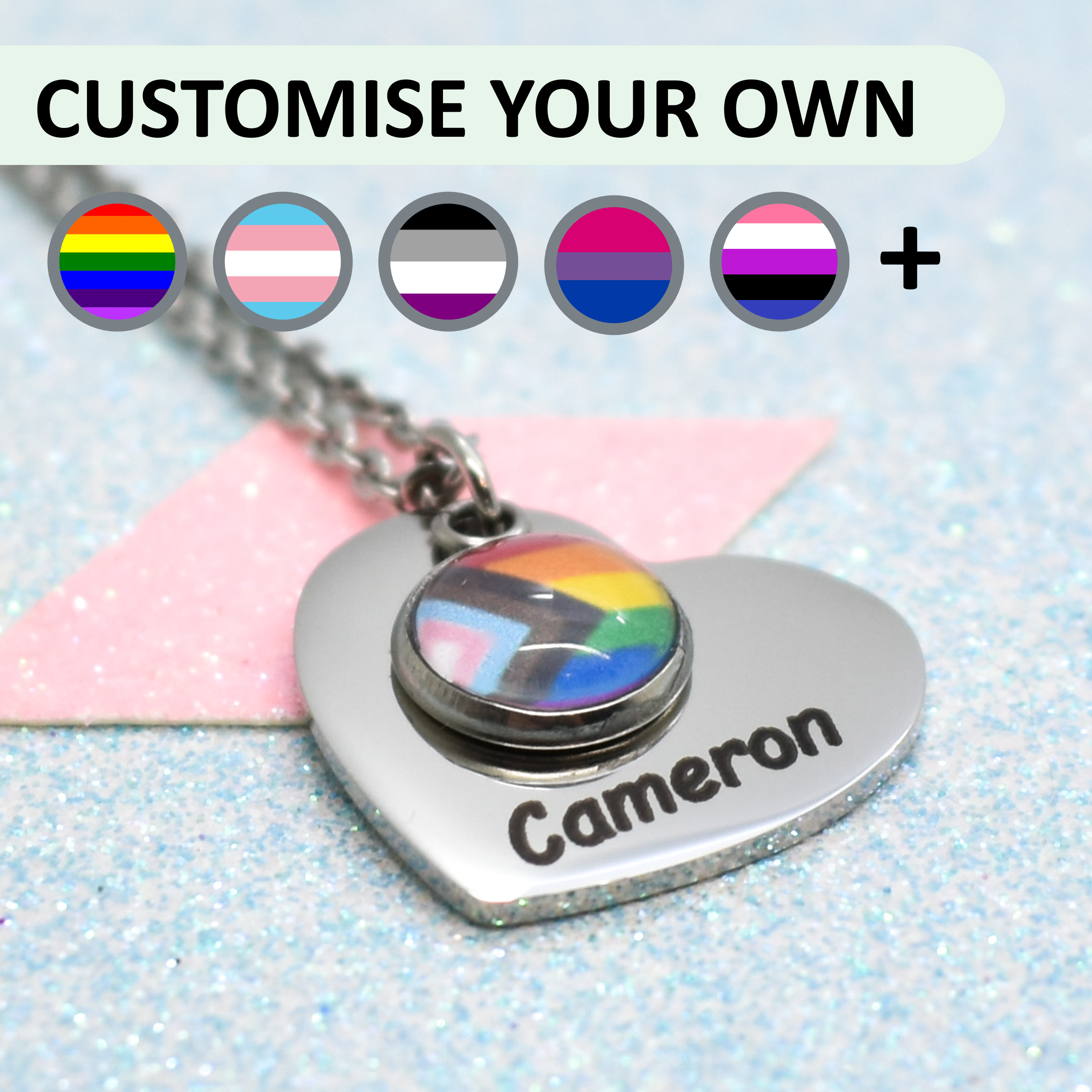 Heartfelt Personalised LGBTQ Pride Necklace - Choice of Pride Flags
