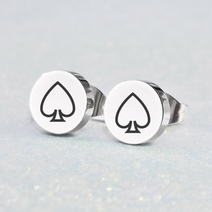 A pair of asexual stud earrings with a mirror finish, featuring an asexual design on a silver background.