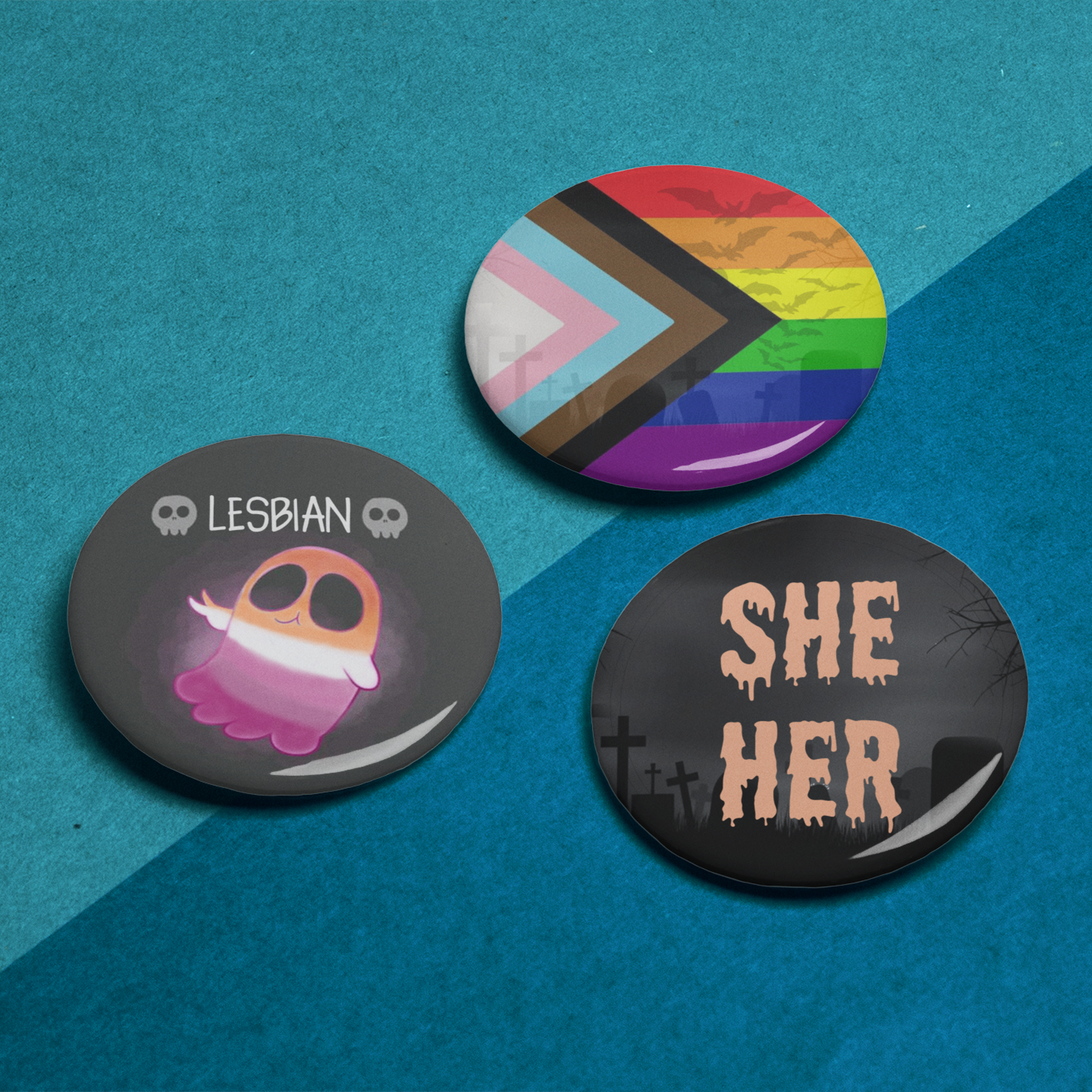 Cute Spooky Lesbian  Pride Pin Badge Set