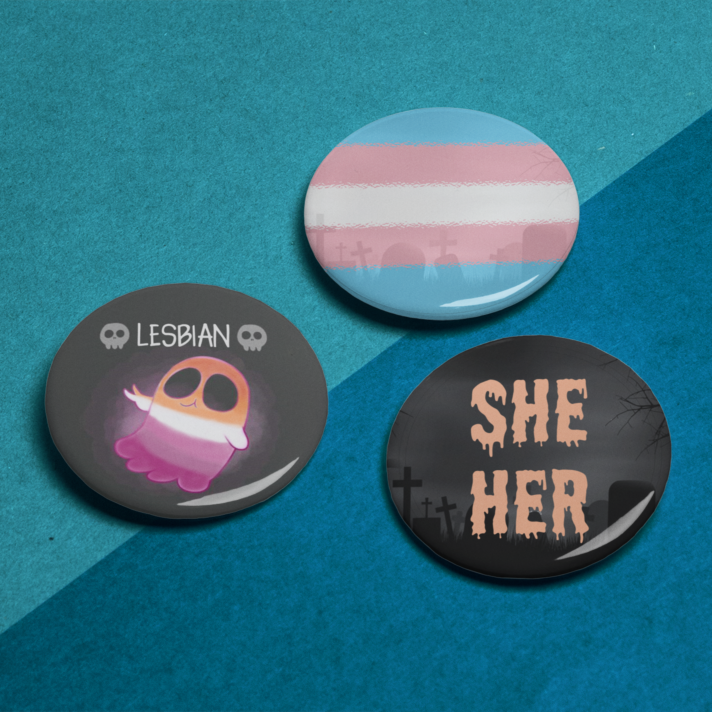 Cute Spooky Trans Lesbian  Pride Pin Badge Set