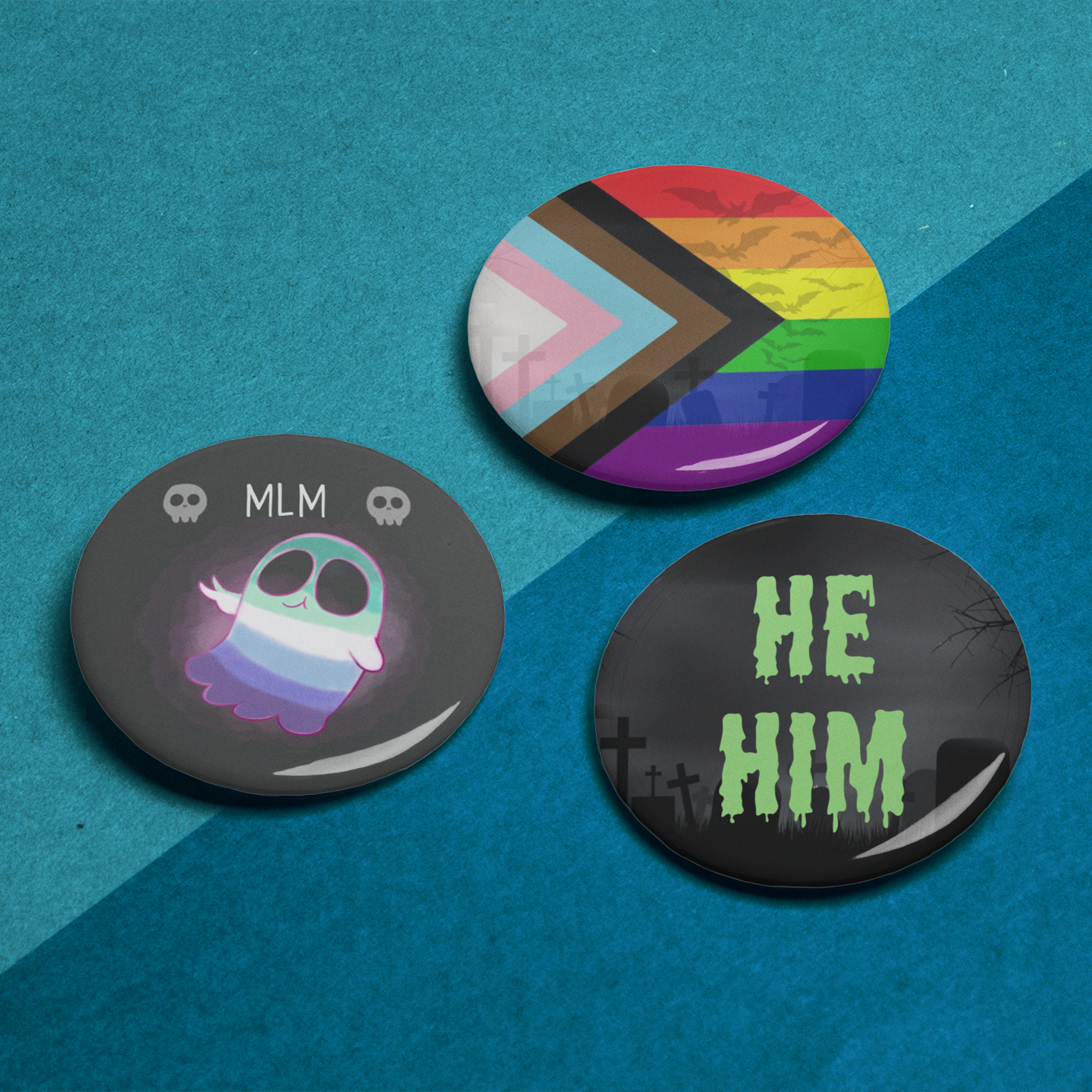 Cute Spooky MLM Pride Pin Badge Set