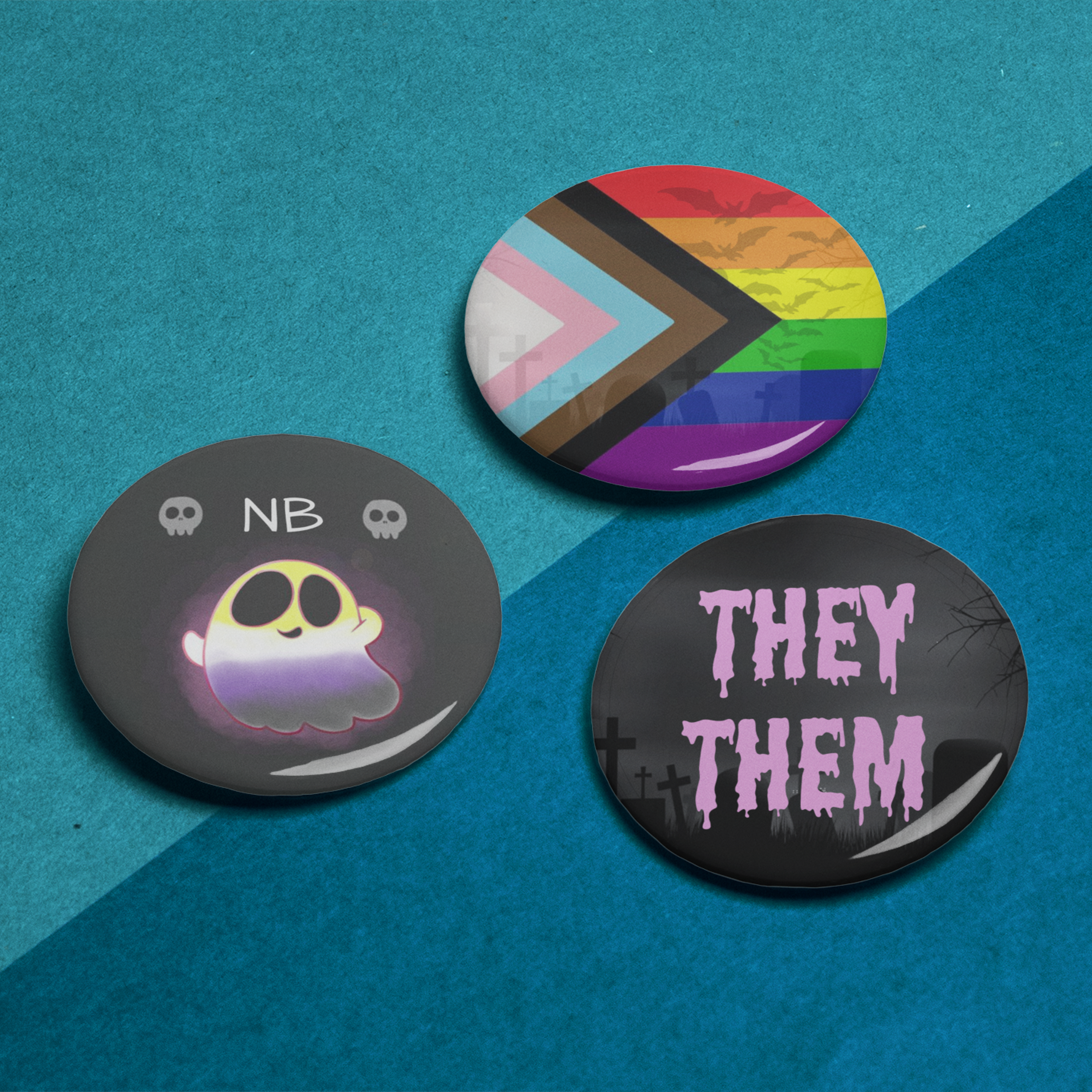 Cute Spooky Non Binary Pride Pin Badge Set