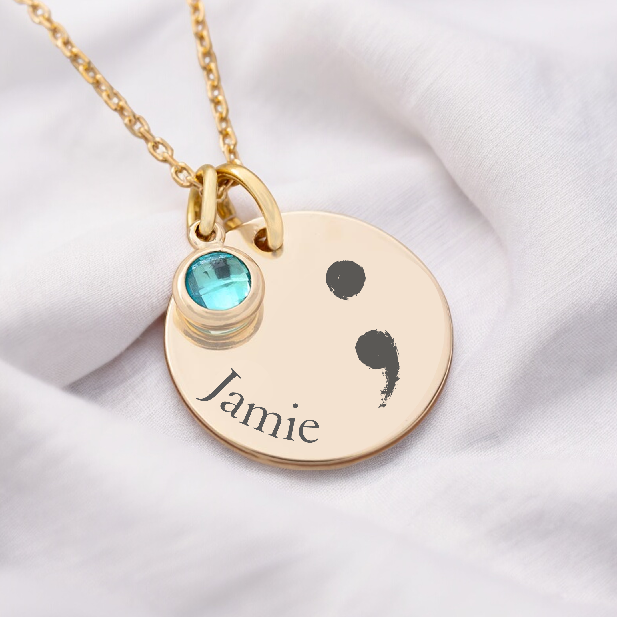 Personalised, Semi Colon, Awareness Necklace