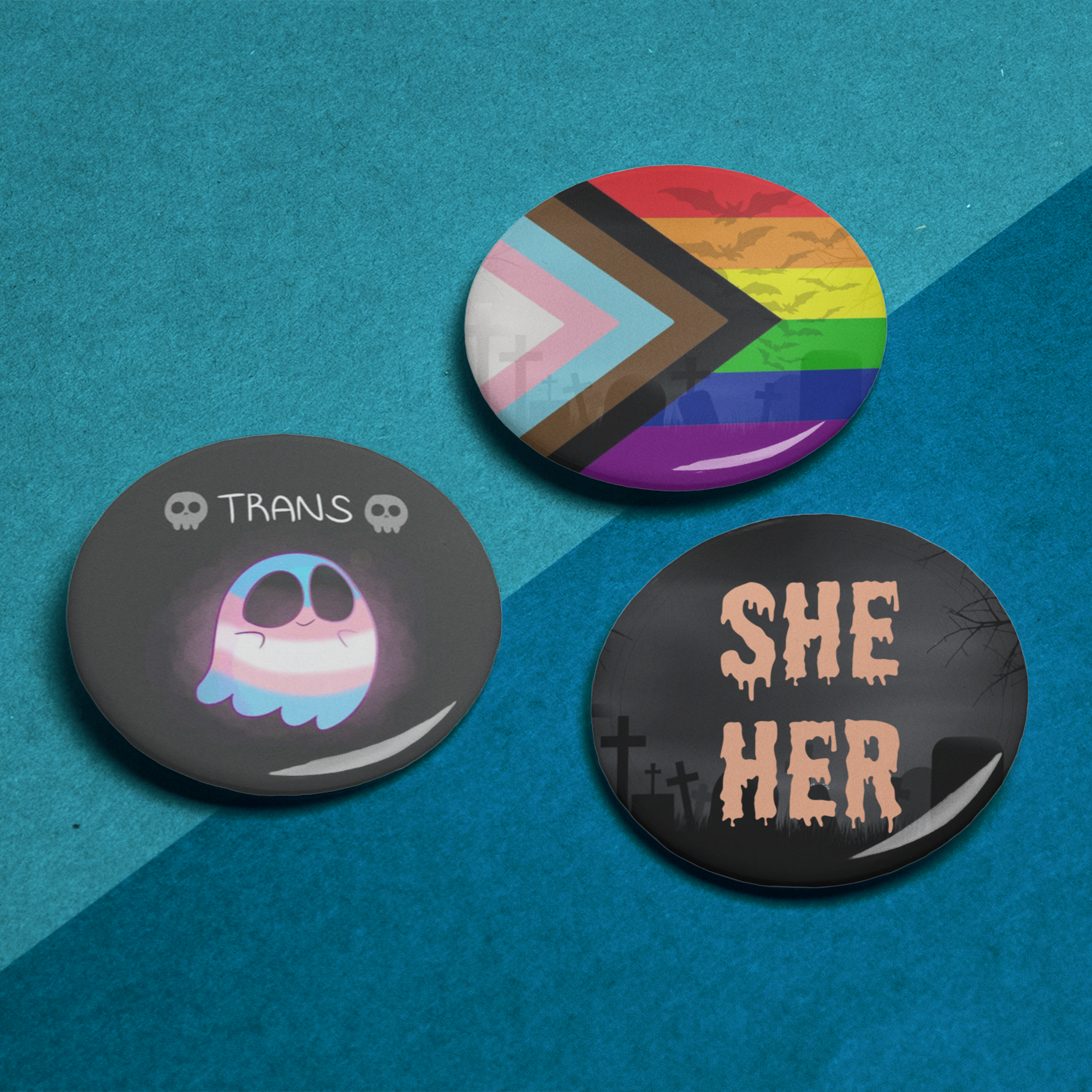 Cute Spooky Transgender Pride Pin Badge Set