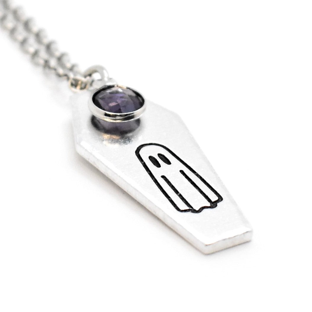 Macabre, Spectre, Birthstone Coffin Necklace