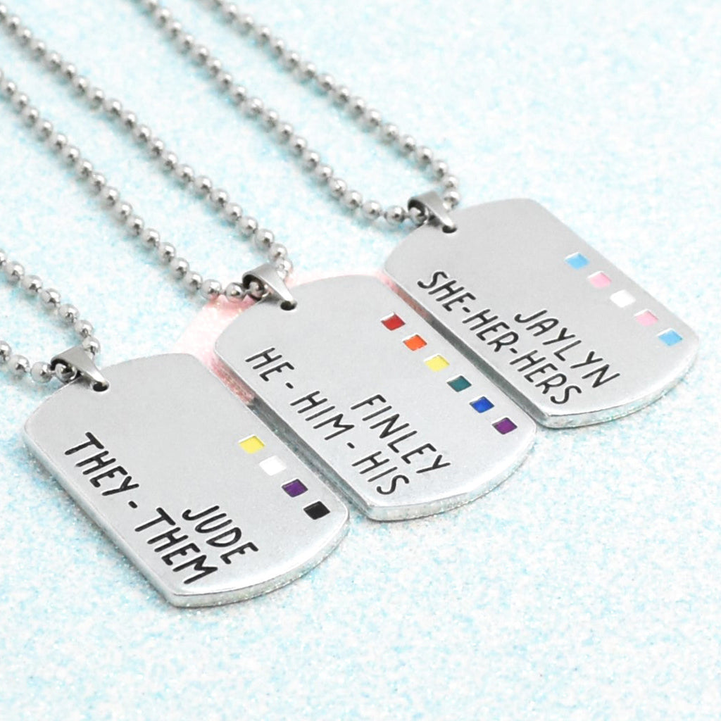 Personalised Pronoun & Name, Enamelled Pride Necklace