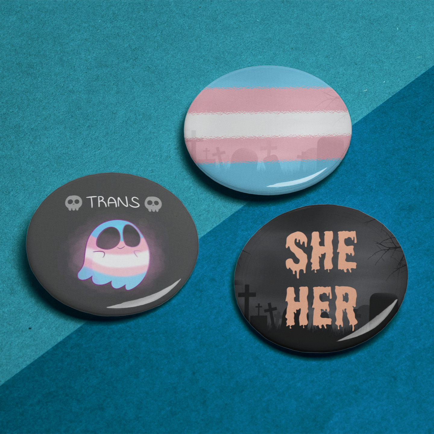 Cute Spooky Trans Pride Pin Badge Set