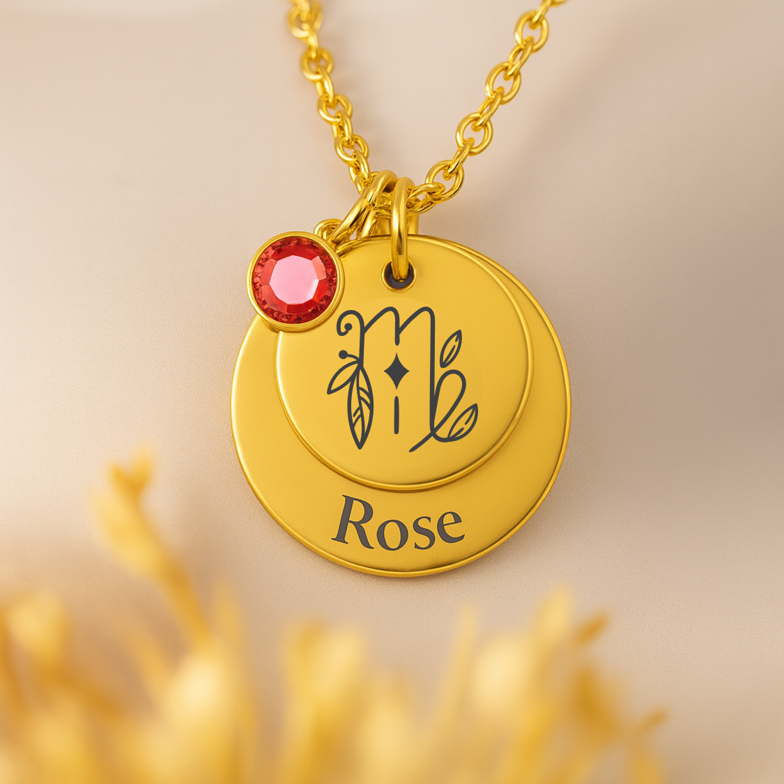 Personalised, Floral Zodiac Birthstone Necklace