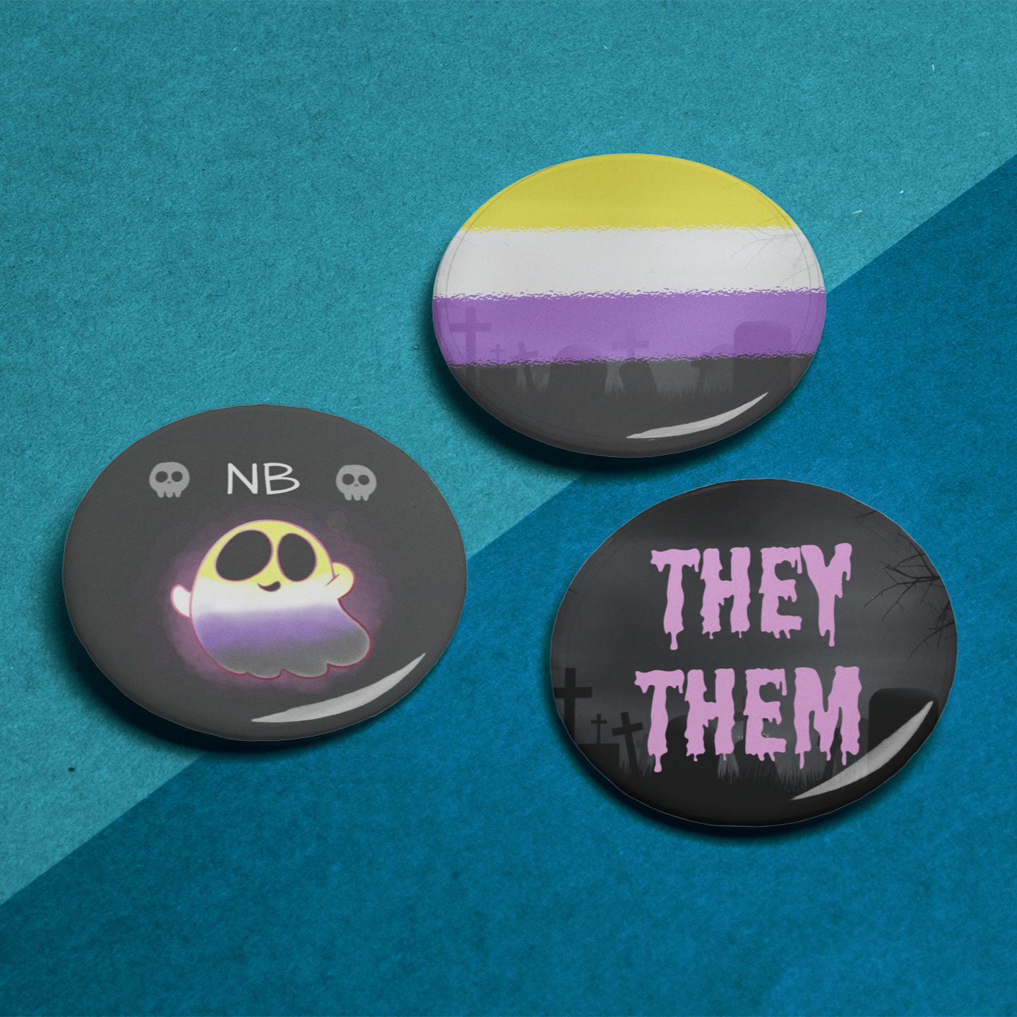 Cute Spooky Non Binary Pride Pin Badge Set V1